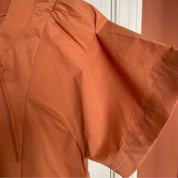 Evereve Allie cotton poplin top peach Short Sleeve Cropped V-Neck Boho Blouse xs - Picture 10 of 12